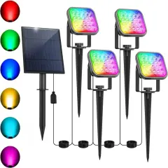 T-SUN RGB Solar Spotlight Outdoor Color Changing Spot Lights Waterproof Garden