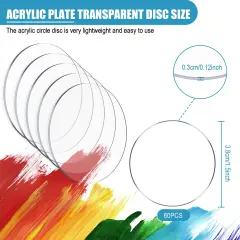 60 PCS Transparent Acrylic Circle Discs Thick Round Acrylic Sheets Acrylic Circle Disc Ornament Blanks Clear Round Acrylic Ornaments for DIY Projects and Crafts (1.5 Inch)