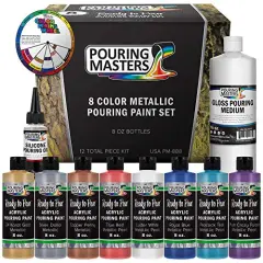 8-Color Metallic Ready to Pour Acrylic Metallic Pouring Paint Set - Premium Pre-Mixed High Flow 8-Ounce Bottles - for Canvas, Wood, Paper, Crafts, Tile, Rocks and More