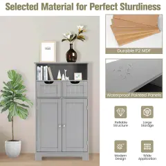 Bathroom Wooden Side Cabinet with 2 Drawers and 2 Doors Grey