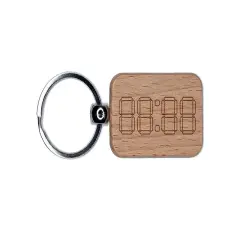 Digital Clock Numbers Seven Segment Display Electronics Engraved Wood Rectangle Keychain Tag Charm