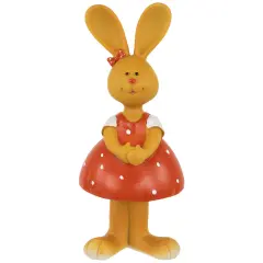 Northlight Bunny Girl in Polka Dot Dress Easter Outdoor Garden Statue - 8" Red