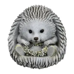 Roman 7.5" Gray and White Outdoor Hedgehog in Rain Boots Garden Statue