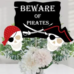 Big Dot of Happiness Beware of Pirates - Pirate Birthday Party Centerpiece Sticks - Table Toppers - Set of 15
