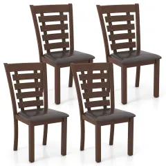 Costway Wooden Dining Chairs Set of 2/4 with Upholstered Seat & Rubber High Back Brown