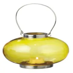Midwest 5.5" Fancy Fair Round Silver and Yellow Retro Glass Tea Light Candle Holder Lantern