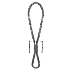 CC Home Furnishings Set of Jet Silvertone Chain Mail with Crystal Pendant Long Necklace and Earrings Metallic