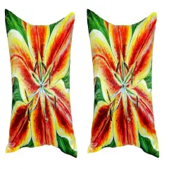 Pair of Betsy Drake Yellow Lily No Cord Pillows 18 Inch X 18 Inch