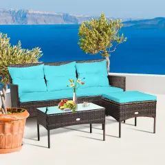 3 Pieces Patio Furniture Sectional Set with 5 Cozy Seat and Back Cushions Turquoise