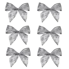 Northlight Sheer Snowflake 2-Loop Christmas Bow Decorations - 5.5" - Silver - Pack of 6