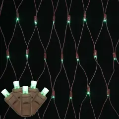 150 Green Wide Angle Net LED Lights 2Ft. x8Ft. Brown Wire Christmas set