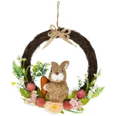 Northlight Floral Grapevine Spring Easter Wreath with Rabbit - 12" Pink
