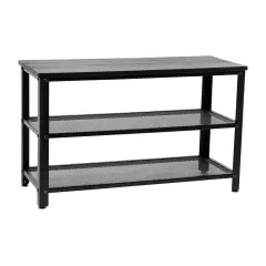Emma and Oliver Isla 3-Tier Storage Bench with Metal Mesh Shelves for Entryway, Mudroom, or Bedroom Black Wash