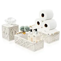 Sorbus Paper Rope Bathroom Baskets & Tissue Holder 3 Piece Set White
