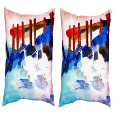 Pair of Betsy Drake White Ibises No Cord Pillows 16 Inch X 20 Inch