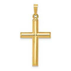 14K Yellow Gold Hollow Cross Pendant Charm Jewelry 30mm x 15mm