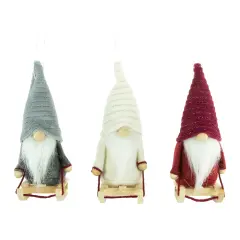 Northlight Plush Sledding Gnomes Christmas Figurine Ornaments - 5.25" - Set of 3 Red