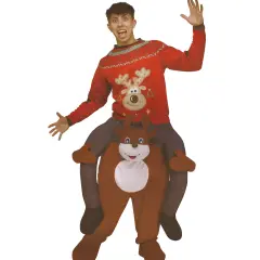 Fun World Brown and Red Carry Me Festive Reindeer Adult Costume - One Size