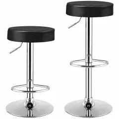 Set of 2 Height Adjustable Swivel Round Bar Stool with Stainless Steel Chrome Base Perfect for Seating in Any Room Black