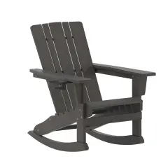 Merrick Lane Ridley HDPE Adirondack Chair with Cup Holder and Pull Out Ottoman, All-Weather HDPE Indoor/Outdoor Chair Gray