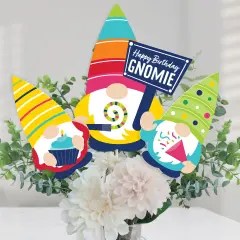 Big Dot of Happiness Gnome Birthday - Happy Birthday Party Centerpiece Sticks - Table Toppers - Set of 15