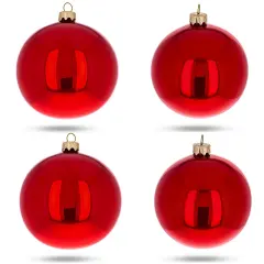 Set of 4 Glossy Red Glass Ball Christmas Ornaments 4 Inches