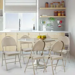 Set of 6 Folding Fabric Upholstered Metal Chairs Beige