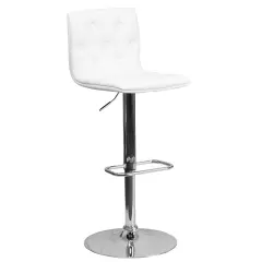 Emma and Oliver Button Tufted Vinyl Adjustable Height Barstool with Chrome Base White