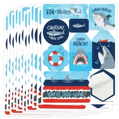 Big Dot of Happiness Shark Zone - Jawsome Shark Party or Birthday Party Favor Sticker Set - 12 Sheets - 120 Stickers