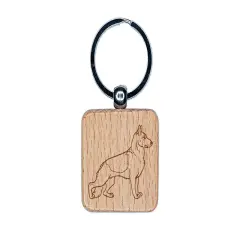 Watchful German Shepherd Pet Dog Engraved Wood Square Keychain Tag Charm