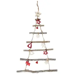Northlight 27" Wood Twig Tree Wall Hanging with Ornaments Brown