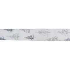Northlight White and Shimmering Silver Christmas Tree Wired Craft Ribbon 2.5" x 16 Yards