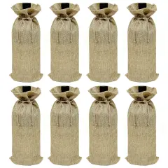 Wrapables Reusable Burlap Wine Bags, Rustic Gift Bags with Drawstring (Set of 8) Natural