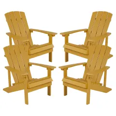 Emma and Oliver 4 Pack Outdoor All-Weather Poly Resin Wood Adirondack Chairs Yellow