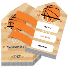 Big Dot of Happiness Nothin' But Net - Basketball - Cards for Kids - Happy Valentine's Day Pull Tabs - Set of 12