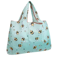Wrapables Large Foldable Tote Nylon Reusable Grocery Bag Bumble Bees