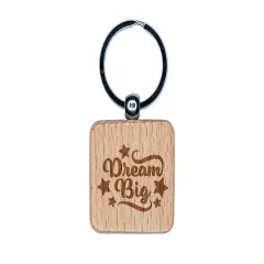Dream Big Stars Motivational Engraved Wood Square Keychain Tag Charm