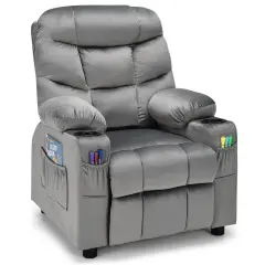 Kids Recliner Chair with Cup Holders Suitable for Children's Room, Living Room and Bedroom Light Grey