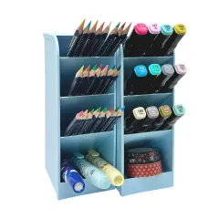 Wrapables Pen Organizer with 4 Compartments Desk Storage Organizer for Home, Office, Work Large (2pcs) / Blue