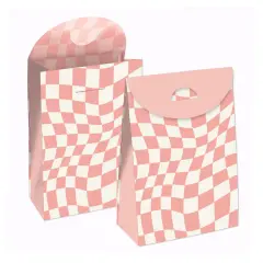 Big Dot of Happiness Pink Checkered Party - Gift Favor Bags - Party Goodie Boxes - Set of 12