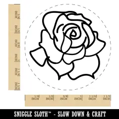 Blooming Open Rose Flower Outline Self-Inking Rubber Stamp for Stamping Crafting Planners Black
