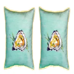 Pair of Betsy Drake Oyster - Teal Indoor/Outdoor Pillows 12 X 12