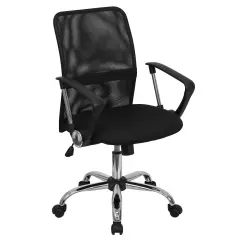 Emma and Oliver Mid-Back Mesh Swivel Task Office Chair with Lumbar Support Band and Arms Black