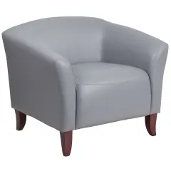 Emma and Oliver LeatherSoft Living Room/Reception Chair with Cherry Wood Feet Gray