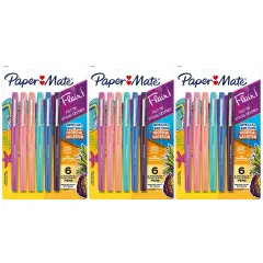 Flair Felt Tip Pens, Medium Point (0.7mm), Tropical Colors, 6 Per Pack, 3 Packs