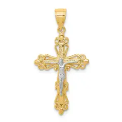 10K Gold & Rhodium Plated Pendant Charm Jewelry Crucifix35mm x 19mm