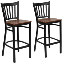 Emma and Oliver 2 Pack Vertical Back Metal Restaurant Barstool Cherry/BlackMetal