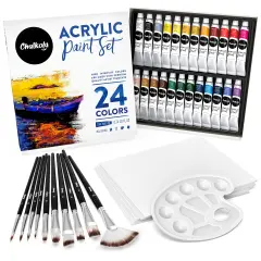 Chalkola Paint Set - 40 Pieces with Acrylic Paints, Brushes, Canvases & Palette for Artists, Adults & Kids