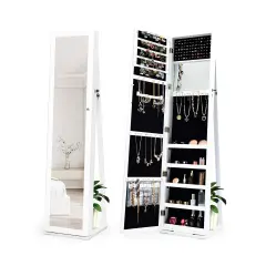 FreeStanding Lockable Jewelry Storage Organizer with Full-Length Mirror White