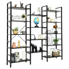 Costway Triple Wide 5-tier Bookcase Large Bookshelf Display Storage Shelf Vintage Black